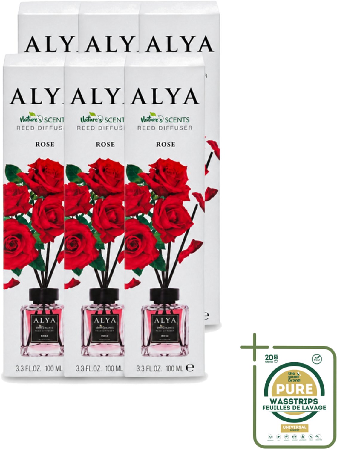 6 x Alya – Geurdiffuser – Rose – Interieurparfum - Wasstrips - Geurstokjes - Geurdiffuser - Geur - Geurverspreiding - Geur Olie