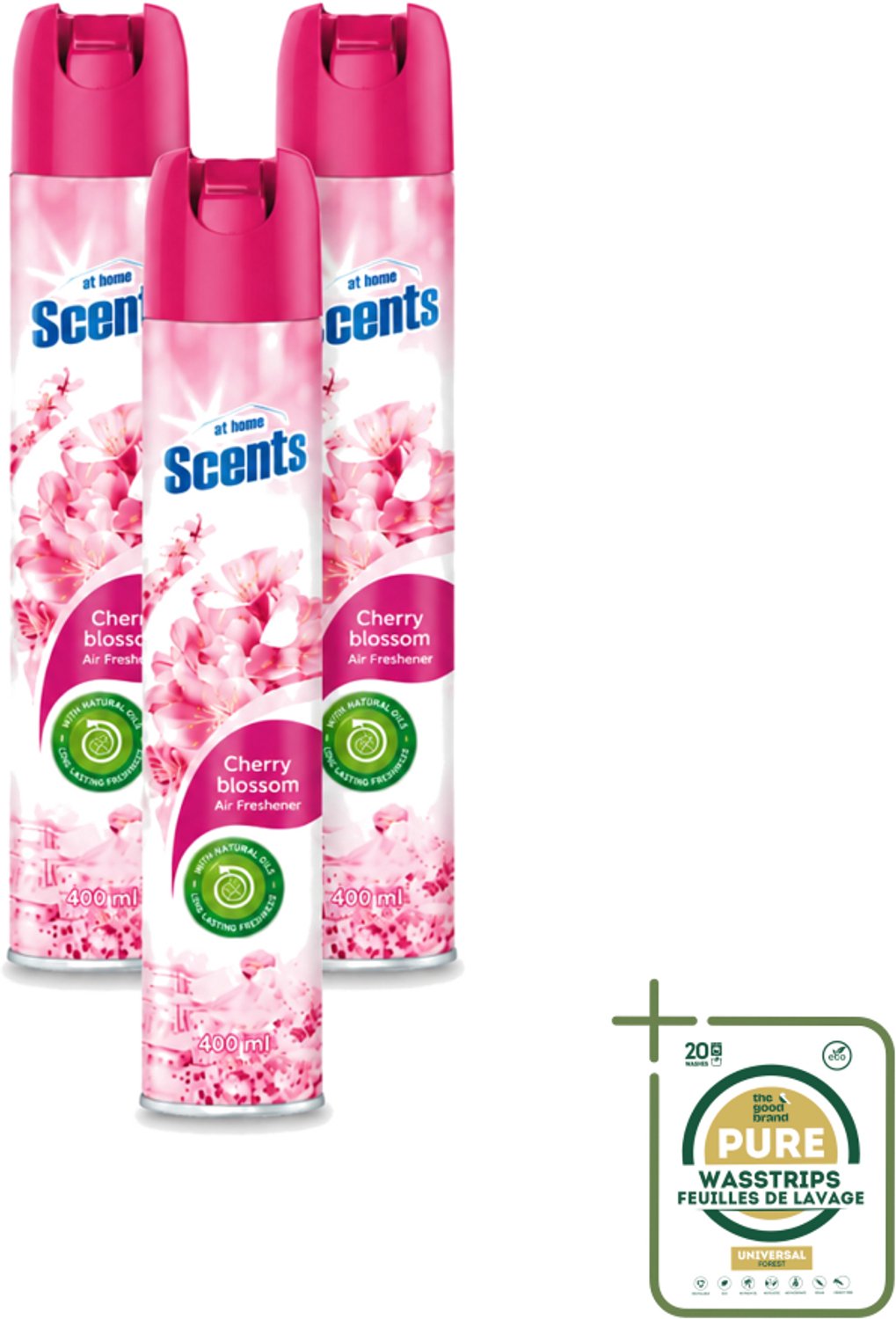 3 x At Home – Luchtverfrisser Spray – Cherry Blossom – Fris Bloemig - 400 ml - Luchtverfrisser Cherry Blossom - Bloemige Geur - Frisse Geur - Geurverwijdering - Luchtverfrisser Spray