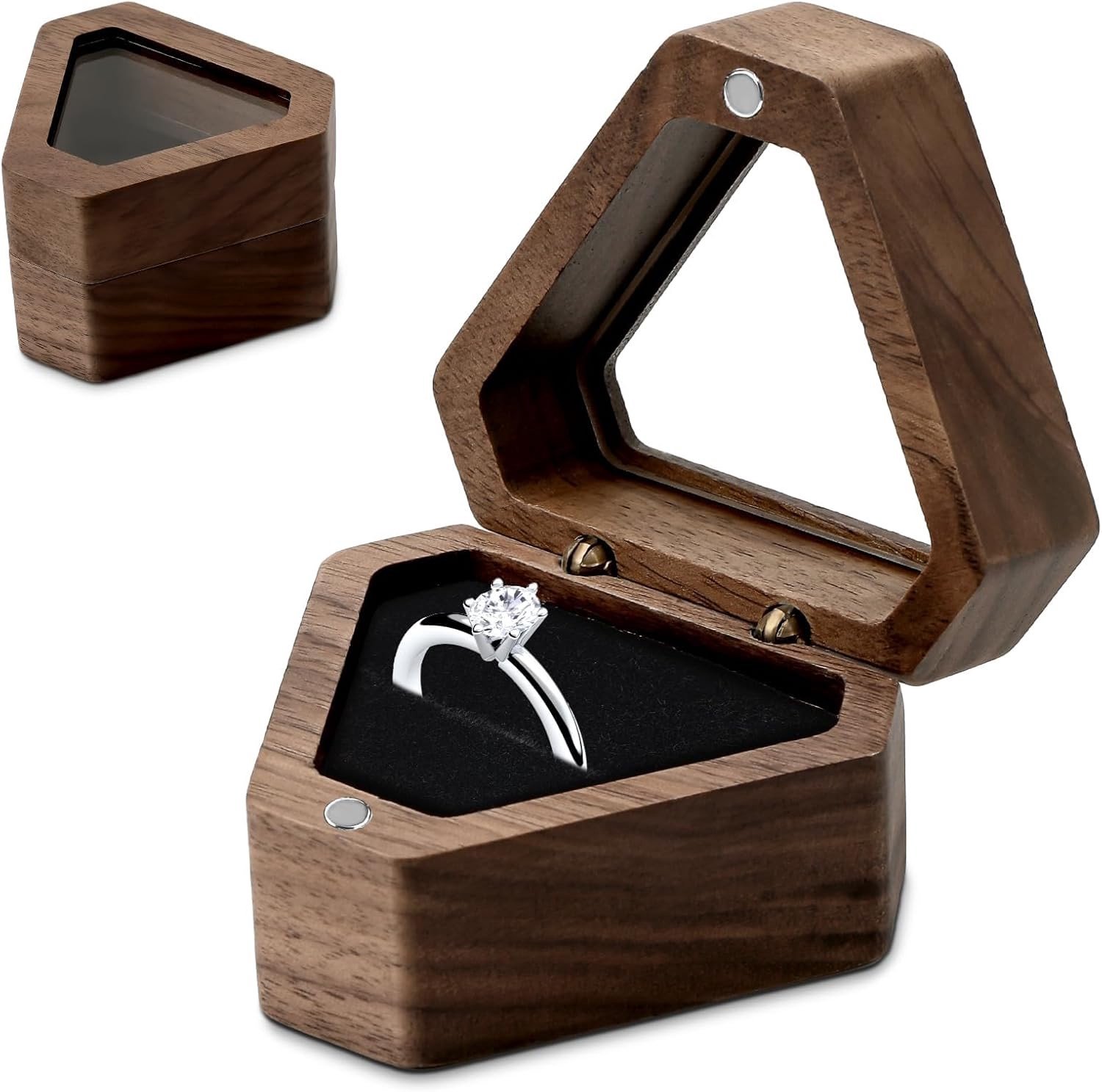 Vintage Houten Ringdoos voor Trouwringen met Zachte Velvet Binnenkant - Handgemaakt en Perfect voor Verlovingen en Belangrijke Momenten