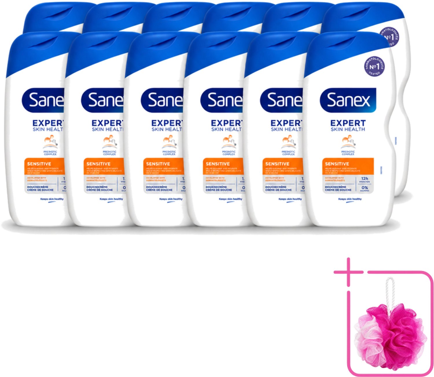 12 x Sanex - Douchegel - Expert Skin Health Sensitive - Voor Gevoelige Huid - 400 ml - Bulkverpakking - Gevoelige huid - Douchemop - Douchegel