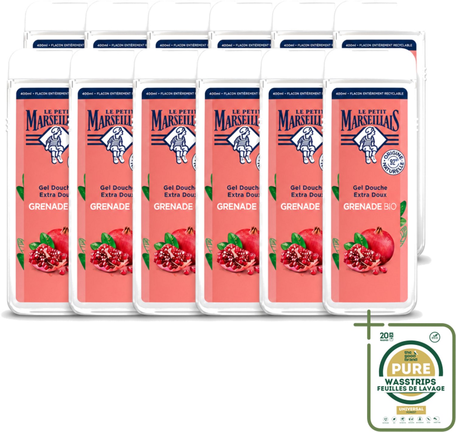 12 x Le Petit Marseillais – Douchegel – Grenade Bio – 400 ml - Wasstrips - Douchegel - Biologische Douchegel - Granaatappel Douchegel - Natuurlijke Douchegel - Frisse Douchegel