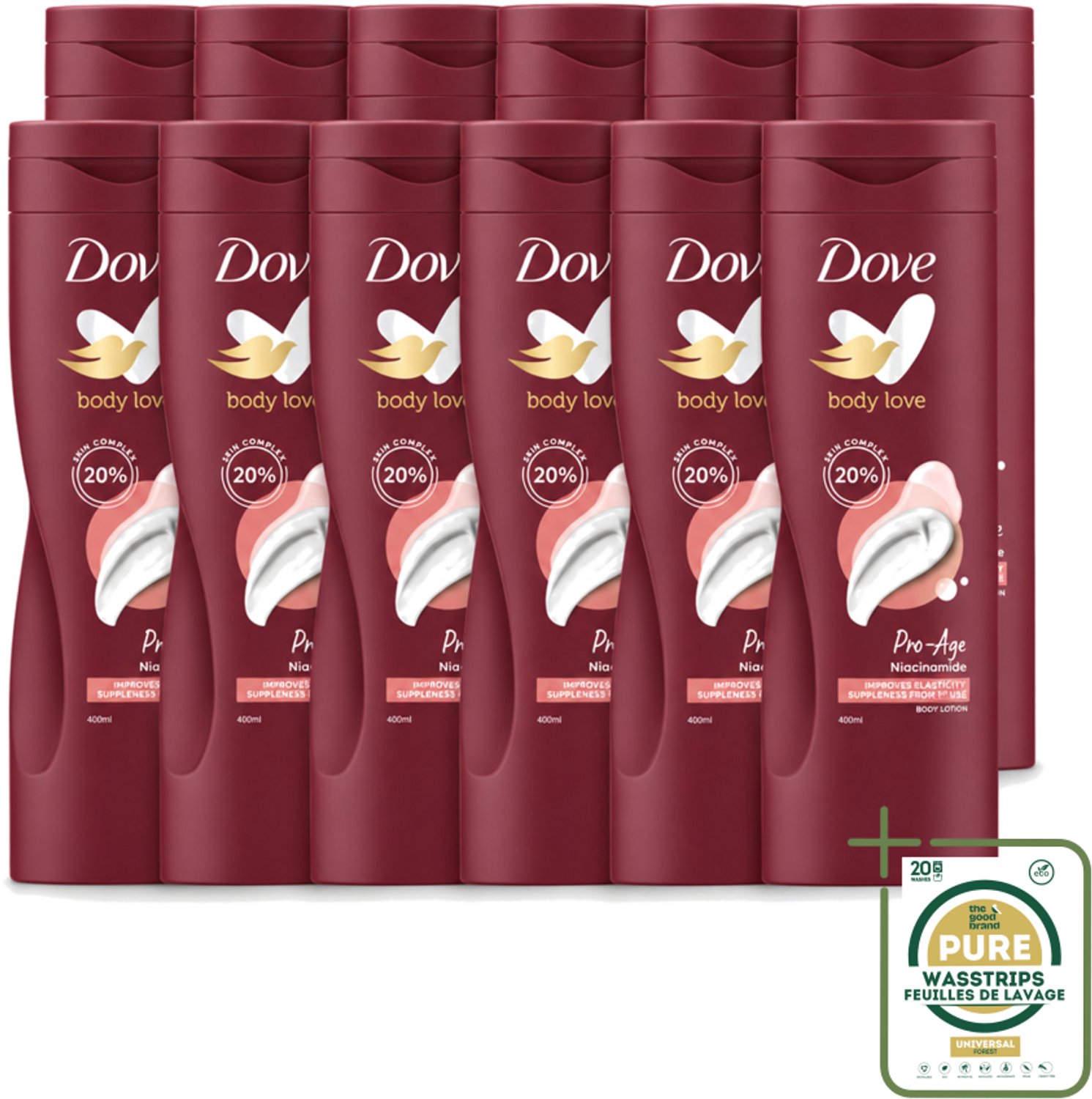 12 x Dove – Bodylotion – Body Love Pro Age – 400 ml - Wasstrips - Body Lotion - Huidverzorging - Hydratatie - AHA - Niacinamide