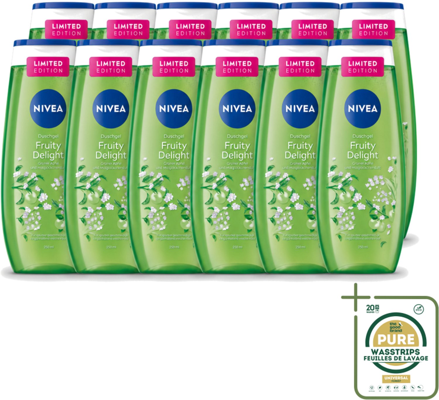 12 x Nivea – Douchegel – Fruity Delight – 250 ml - Wasstrips - Douchegel - Fruitige Geur - Huidverzorging - Milde Reiniging - Verfrissend