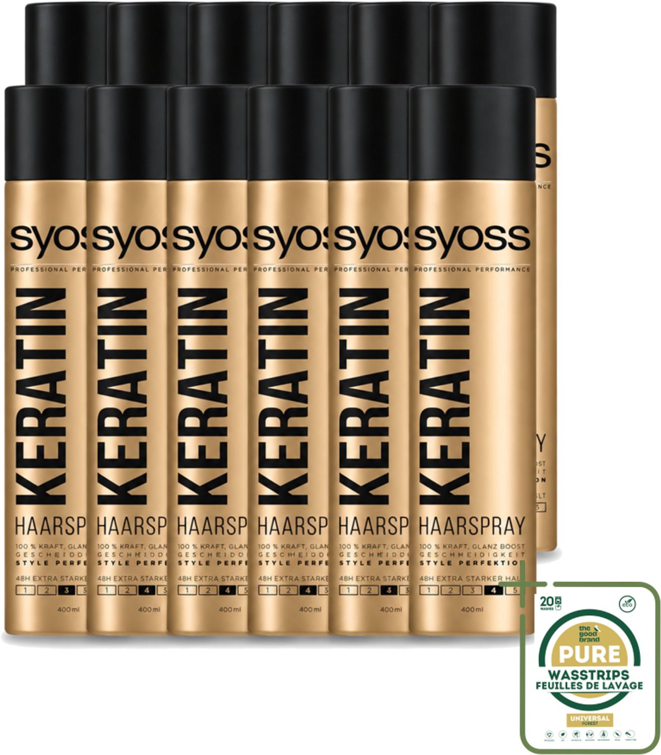 12 x Syoss – Haarspray – Keratin Hold 4 – 400 ml - Wasstrips - Haarspray Keratine - Keratine Hold - Haarspray Level 4 - Extra Sterke Fixatie - Langdurige Hold