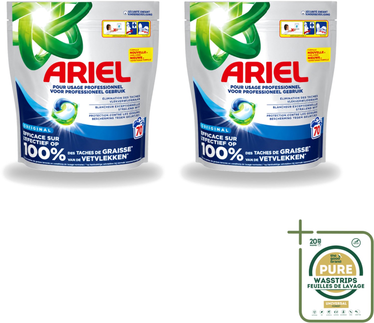 2 x Ariel – Wasmiddel Pods – All-in-1 Regular – 70 wasbeurten - Wasstrips - Wasmiddel Pods - 3-in-1 Wasmiddel - Krachtige Reiniging - Vlekken Verwijderen - Koud Water Wasmiddel