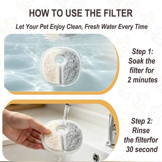 12 stuks filters voor E1 / E1+ Pet Water Fountain (2 l/67 oz) voor drinkfontein, 4-laags filtersysteem, kattenfontein, filterset inclusief reinigingsborstel — afbeelding 5