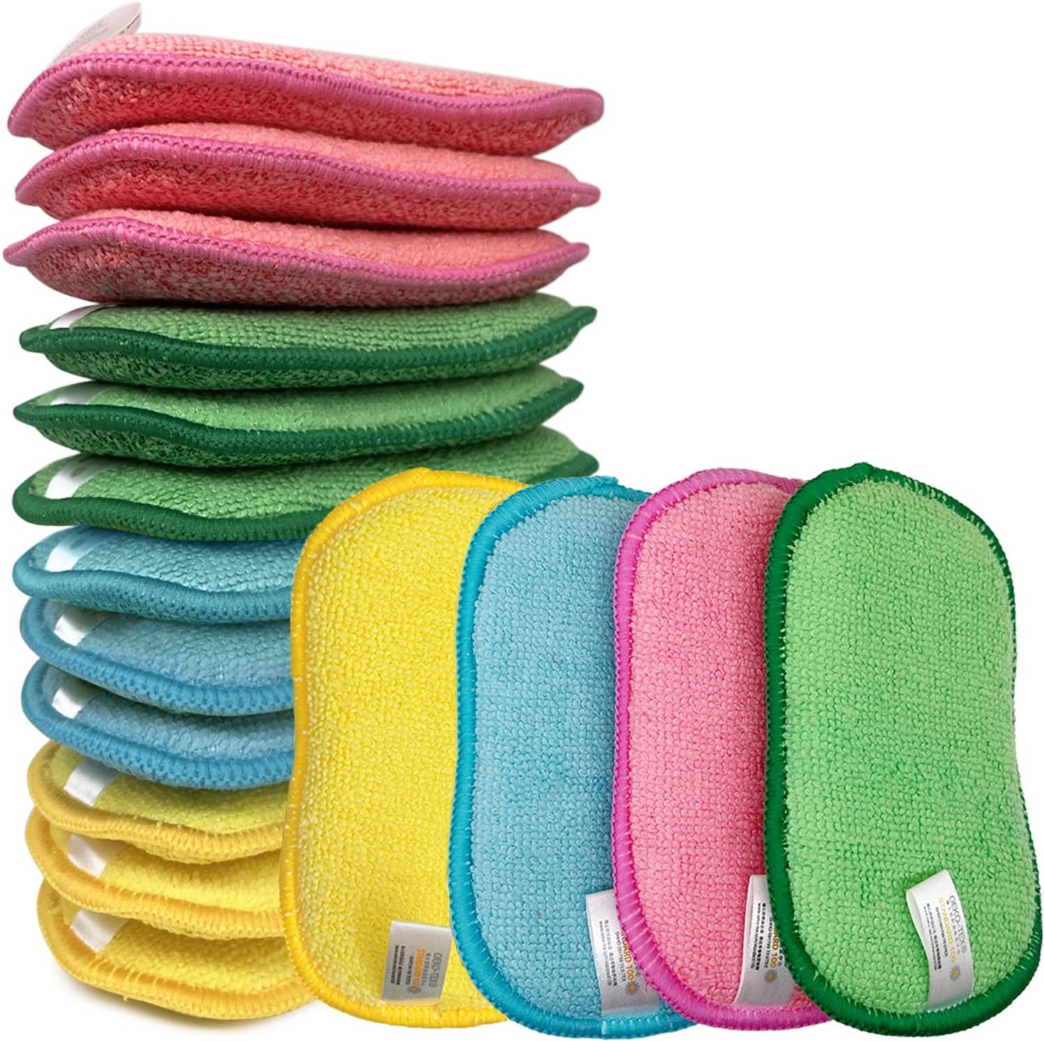 Set van 12 wasbare keukensponzen, herbruikbaar, dubbel gebruik, wasbare afwasspons, ideaal voor het wassen van afwas en potten, keuken, badkamer