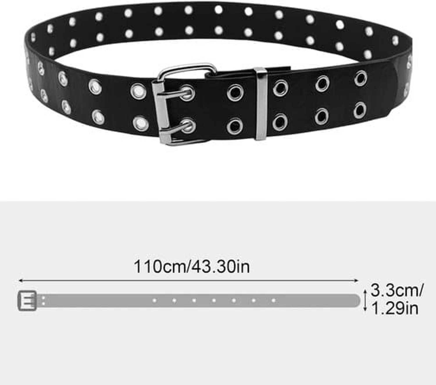 Punkriem - Riem van PU-leer - Dubbele gaten - Klinknagels - Unisex - Punk - Rock - Hip Hop - Gothic - Zwart - Geschikt voor jeans - Lange broek