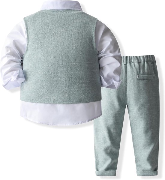 Formeel pak set voor baby's en peuters, gentleman met vest met vlinderdas, jurk, hemd, broek, bruiloftspak voor kinderen — afbeelding 2