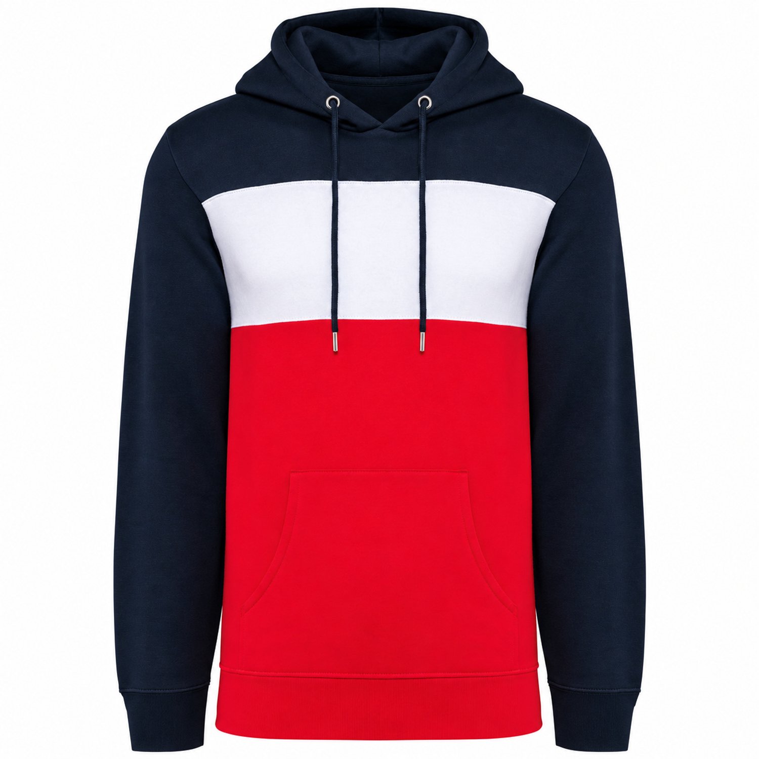 Unisex Hoodie – Driekleurige Sweater met Capuchon – Heren & Dames – marine Rood