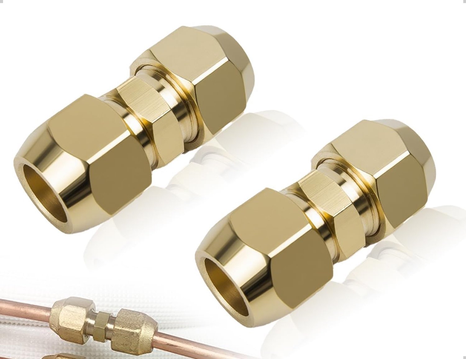 2-delige set 1/4 inch accessoires voor airconditioning, dubbele nippel voor koperbuizen, verbindingen zonder lassen, eenvoudig te installeren, duurzame koppelingen voor HVAC-systemen