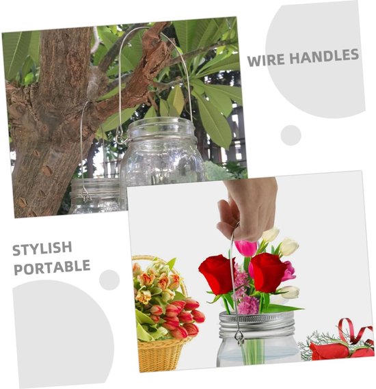 12 Stuks Verstelbare Handgrepen voor Mason Jars Universele Zilveren Hangers voor Inmaakpotten Duurzame Esthetische Keukenaccessoires — afbeelding 3