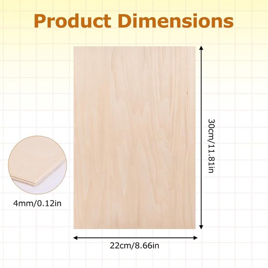 10 Pcs Plywood Sheets, A4 Basswood Sheets, Unfinished Thin Wood Boards for Crafts, DIY Engraving, Laser Projects, Model Making, Wood Burning and Decoration, 300 x 220 x 4 mm — afbeelding 3
