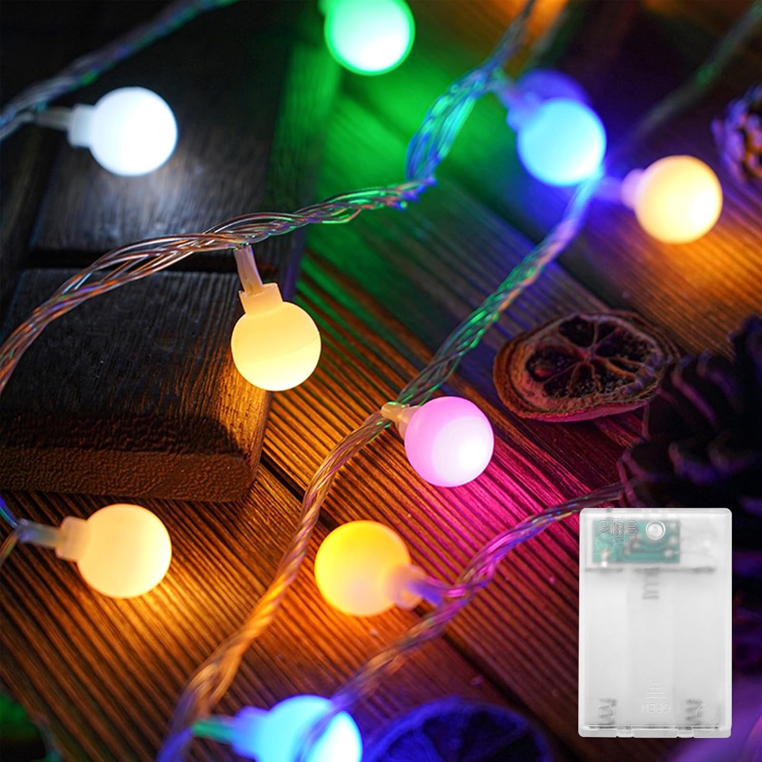 Sfeervolle LED Fairy Lights met 20 Kleurrijke Ballen, 2 m Lang, Batterij Aangedreven, Perfect voor Feesten, Kerst en Kinderkamers