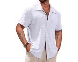 Remxi Hawaïhemd voor heren, korte mouwen, buttondown, zomerhemd, strandhemd, Cubaanse kraag, vintage T-shirts, casual vakantietop met cut-outs