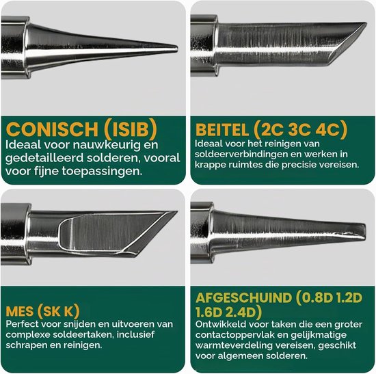 Set van 12 Loodvrije Koper 900M Loodpunten, Universele Multi-vormige Soldering Tips, Geschikt voor Diverse Soldering Stations en Loodijzers — afbeelding 2