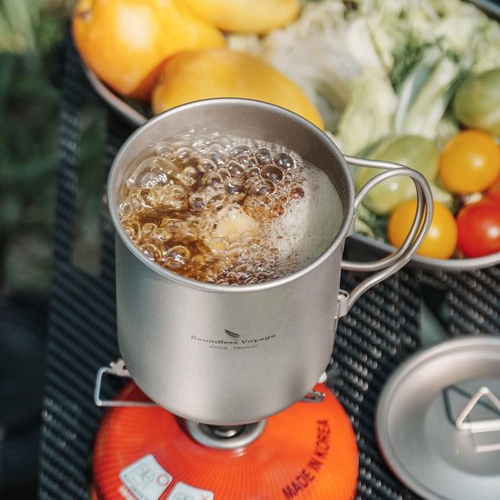 Titanium Camping Pot en Koffie Cup 750ml/900ml/1100ml/1250ml met Deksel en Opvouwbare Handgreep voor Buitenactiviteiten, Survival, Picknicken en Hiking — afbeelding 3