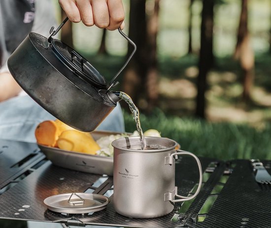 Titanium Camping Pot en Koffie Cup 750ml/900ml/1100ml/1250ml met Deksel en Opvouwbare Handgreep voor Buitenactiviteiten, Survival, Picknicken en Hiking — afbeelding 5