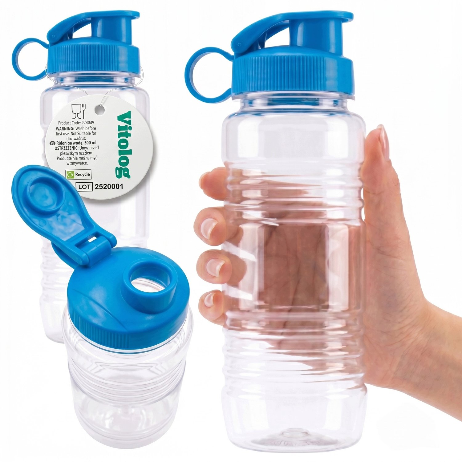 Vitolog Sport Bidon 500ml - Blauw, Lekvrij & Ergonomisch