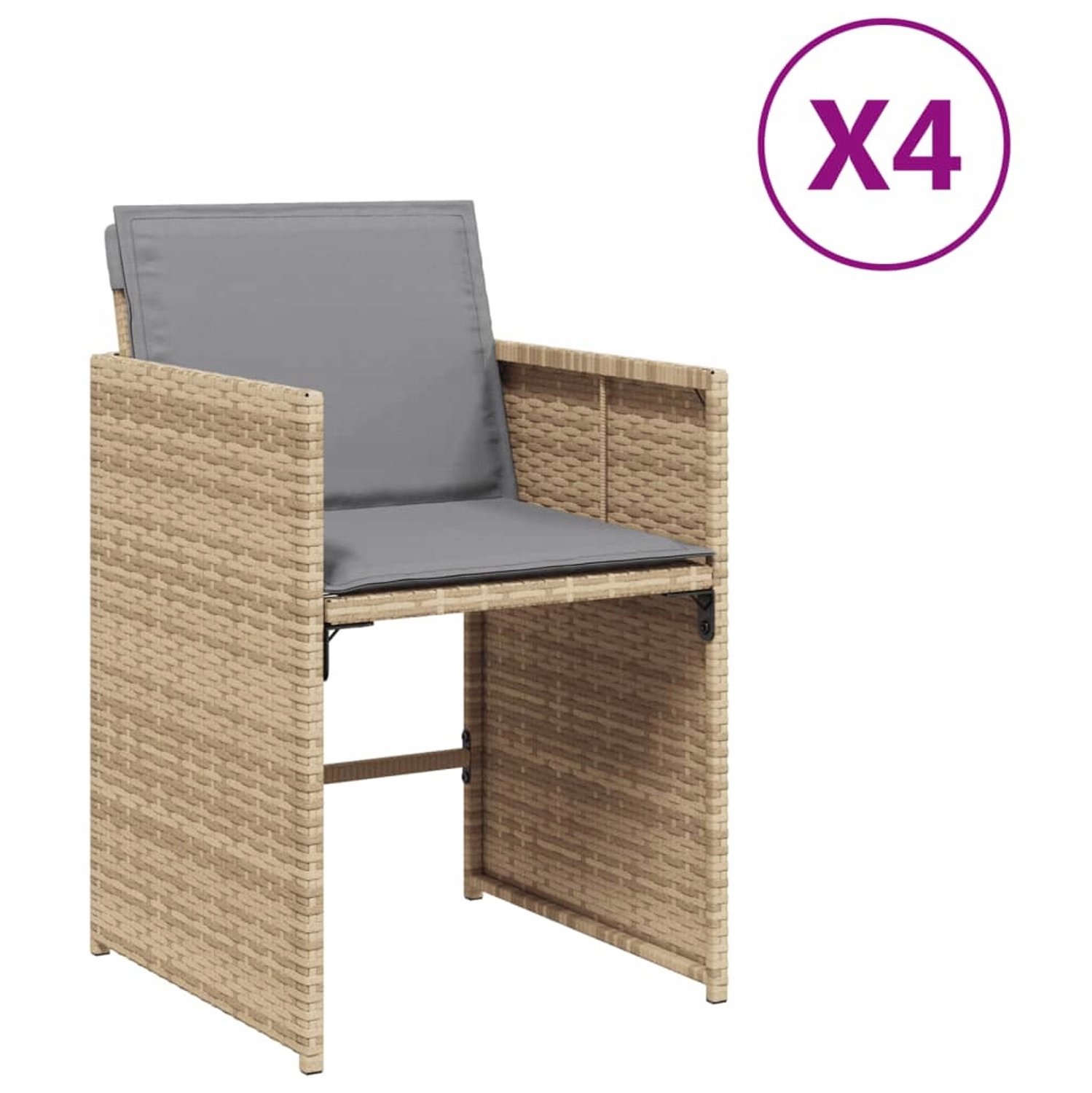 4x Loungestoelen Tuin met Kussens, Polyrotan, Stapelbaar, Balkon
