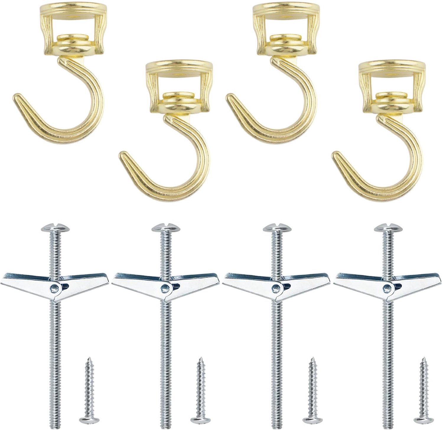 INCREWAY 4 stuks draaibare zwaghaken, zware draaibare plafondhaken, plafondmontagehaak met hardwareschroeven en tuimelvleugels voor hangende planten,