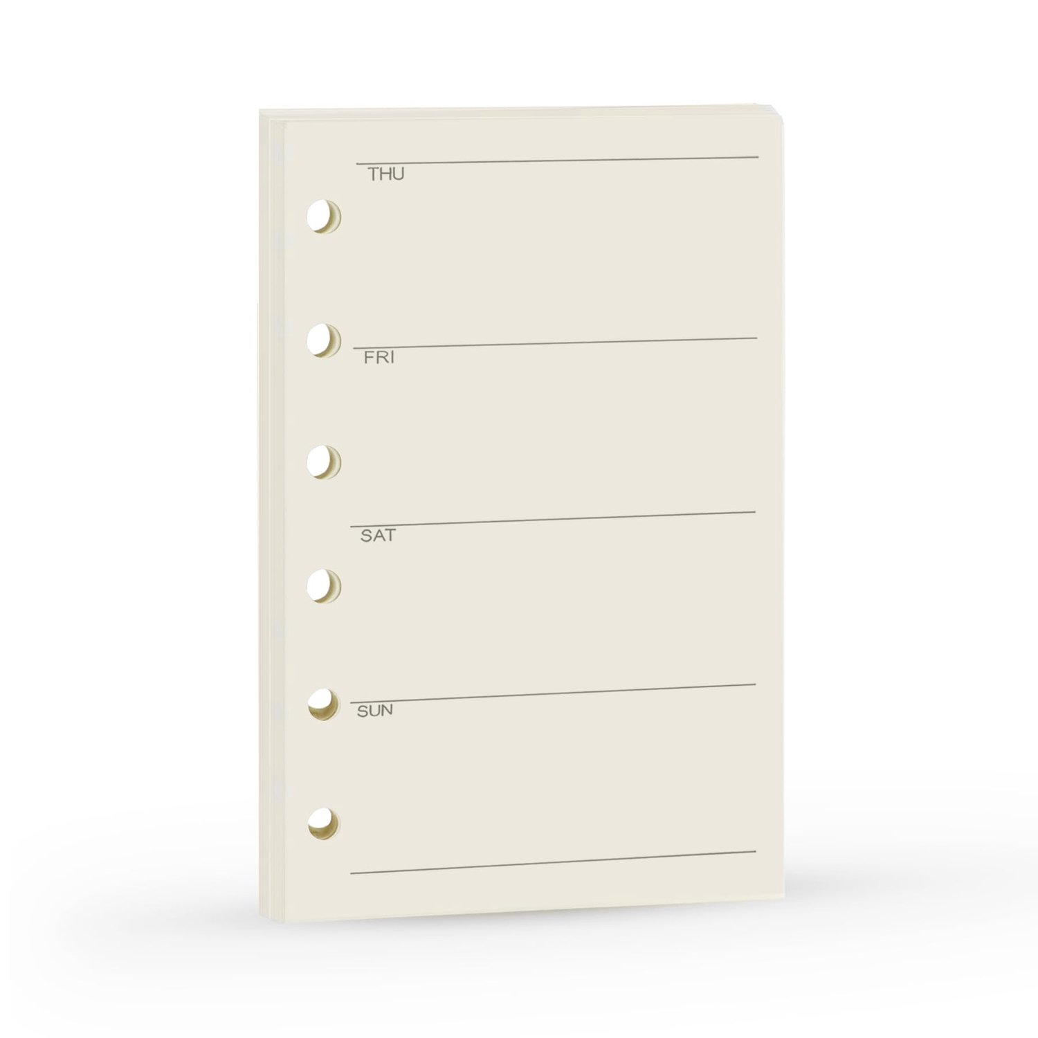 SnelShoppen - A7 Kalender Navulling, Filofax, Ongedateerd, Maandag Start Links, 6 Gat/100gsm, 45 Vellen/90 Pagina's, Ideaal voor Reizigers, Mini Forma