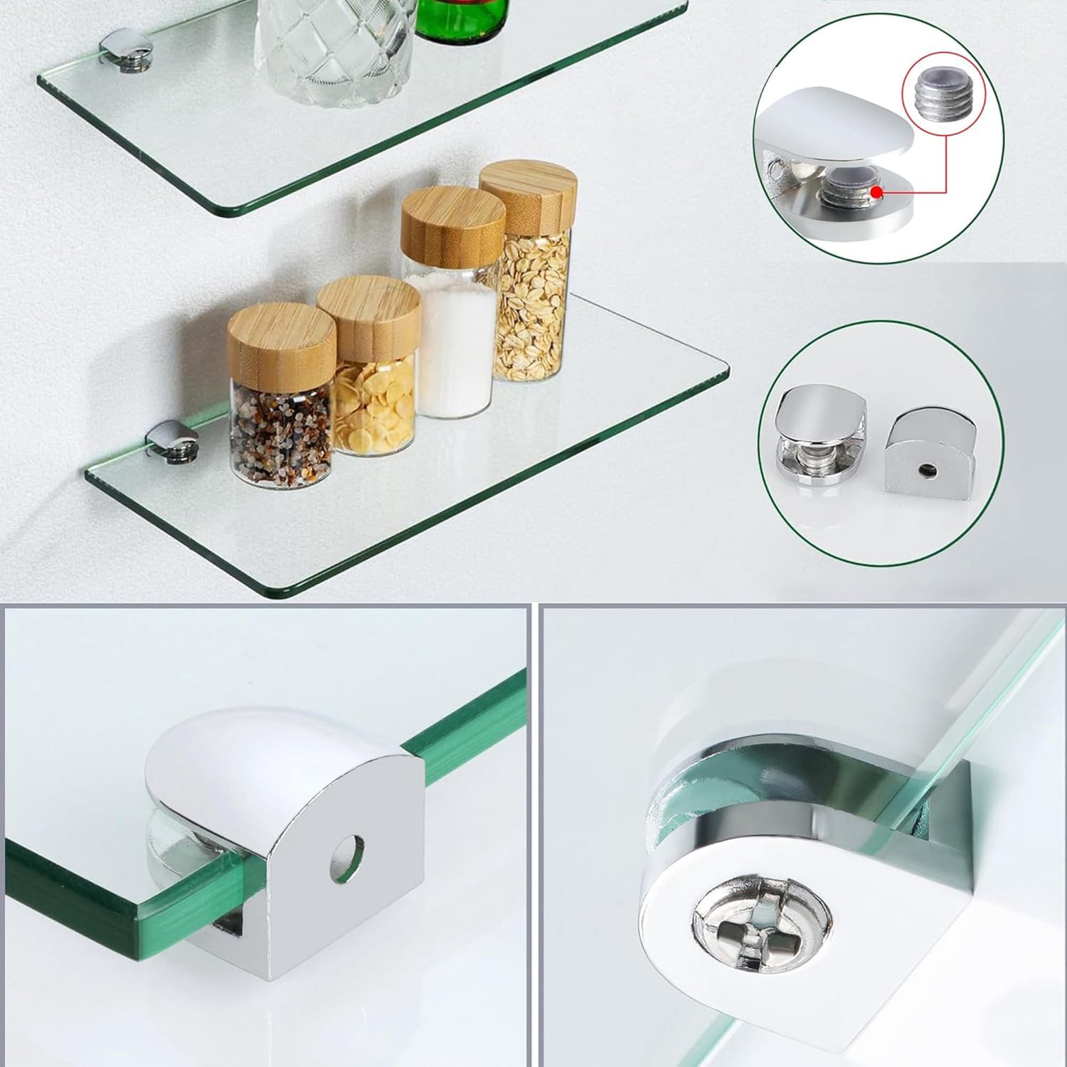 SAYAYO Glasklem Glas Plankhouder voor 5-8 mm glas, Gepolijst, 4 stuks - ShopVlot