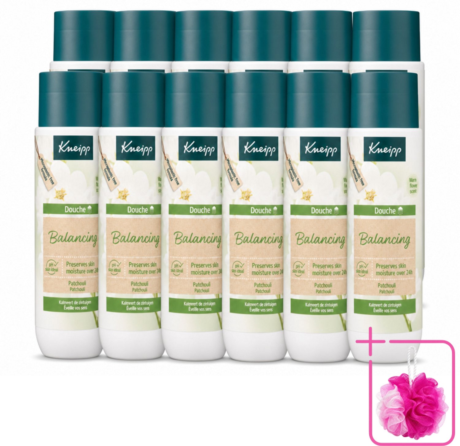 12 x Kneipp - Douchegel - Patchouli - 200 ml - Bulkverpakking - Douchegel patchouli - Douchemop - Balans huid