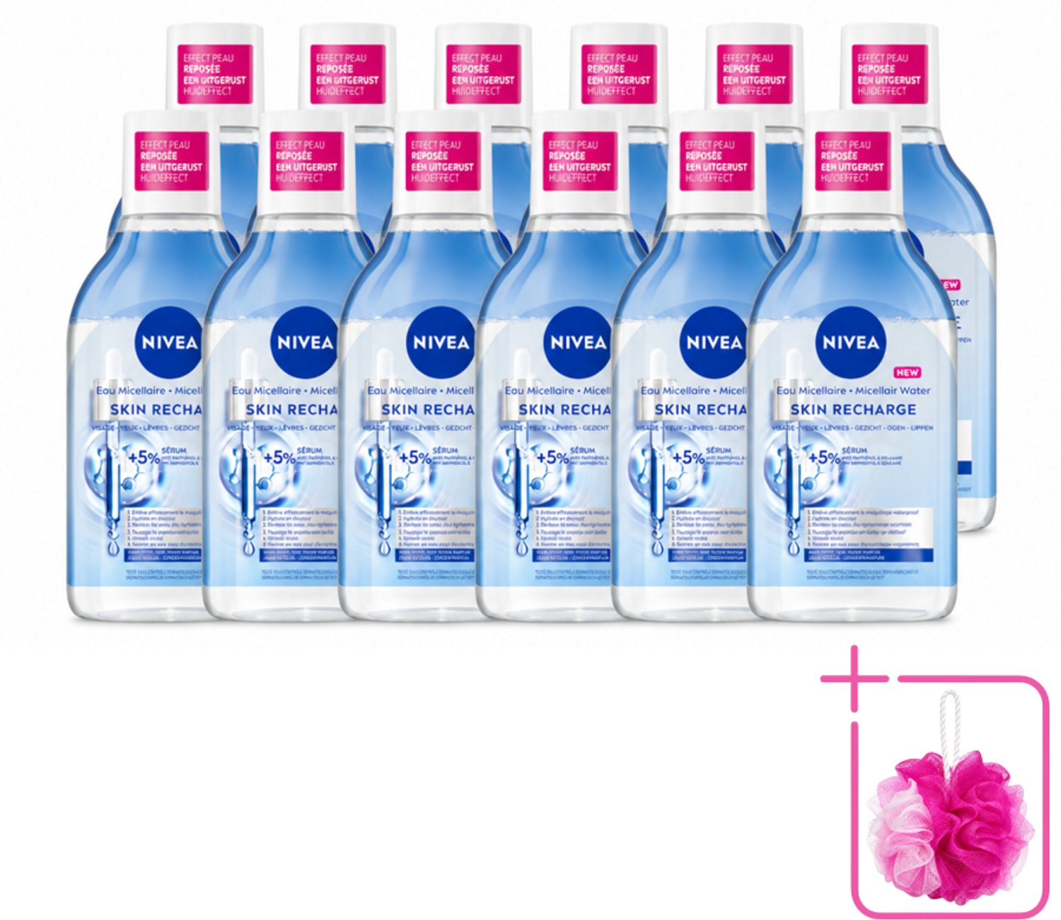 12 x NIVEA - Micellair Water - Serum Verrijkt Opladend - Verwijdert Waterbestendige Make-up - 400 ml - Bulkverpakking - Micellair water - Douchemop - Gevoelige huid