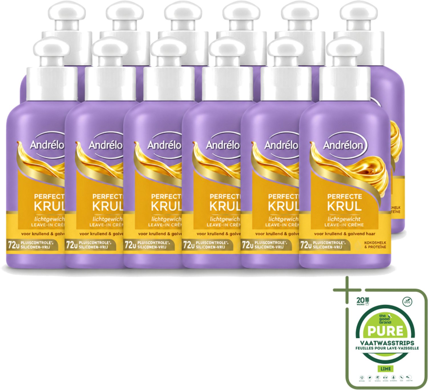 12 x Andrélon – Leave-In Crème – Perfecte Krul – 200 ml - Grootverpakking - Vaatwasstrips - Krullen Verzorgen - Krullen Definiëren - Krullen Pluisvrij - Krullen Hyderaten - Kokosmelk Haar