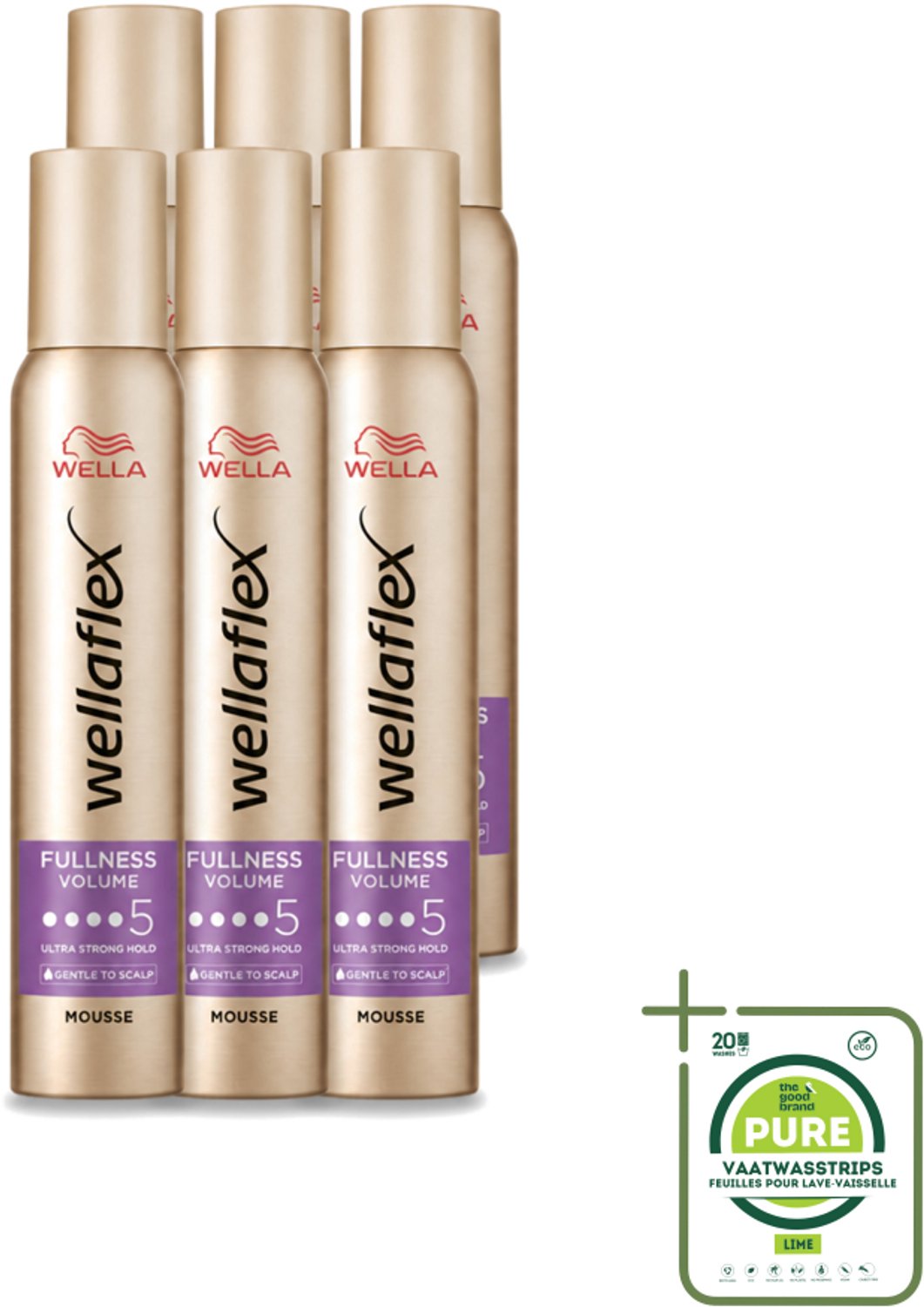 6 x Wella – Flex Fullness Volume Ultra Strong – Haarmousse – 200 ml - Grootverpakking - Vaatwasstrips - Haarmousse - Volume - Kracht - Natuurlijk Haar - Flexibel Haar
