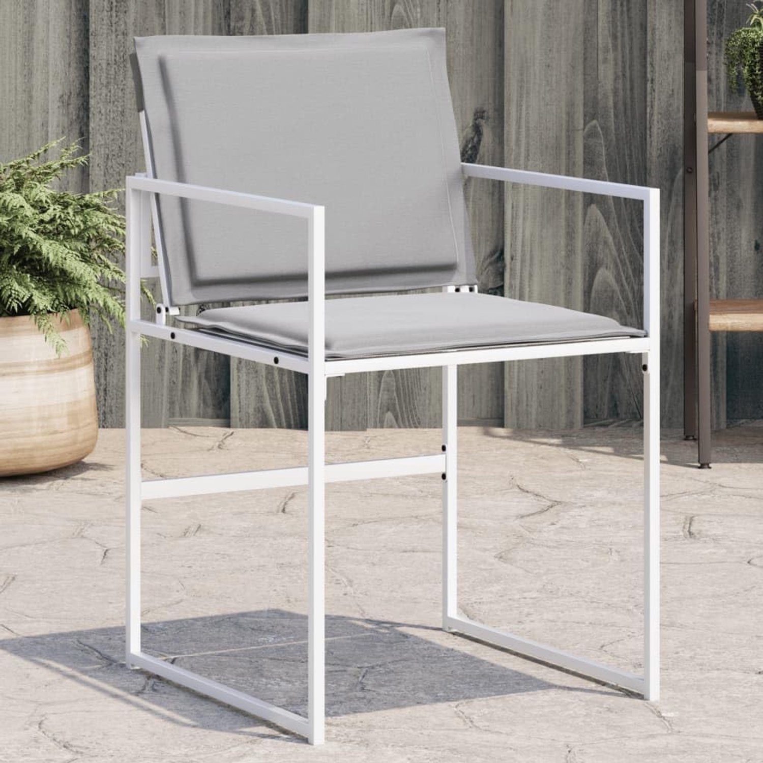 Witte tuinstoelen, 4 stuks, met kussens, stalen frame, textilene, comfortabele zitting, afneembare wasbare hoezen, compacte opslag