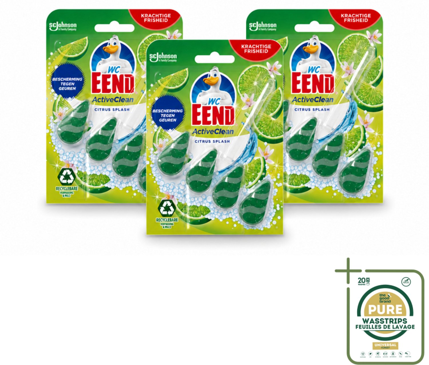 3 x WC Eend – Toiletblok – Active Clean – Citrus – 38 g - Wasstrips - Toiletblok - Toilet Reinigen - Toilet Schoonmaken - Toilet Blok - Toiletgeur