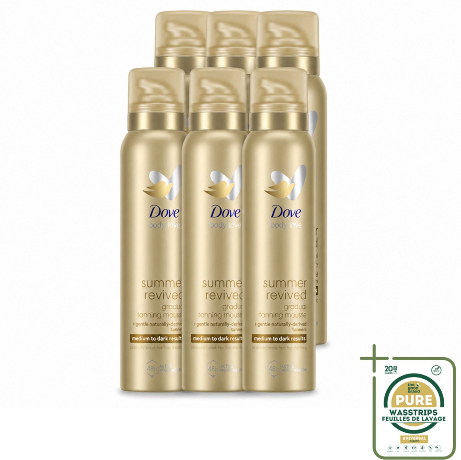 6 x Dove – Bodymousse – Summer Revived Medium-Dark – 150 ml - Wasstrips - Zelfbruinende Bodymousse - Natuurlijke Teint - Zomerse Teint - Huid Verzorging - Huid Hyderatatie