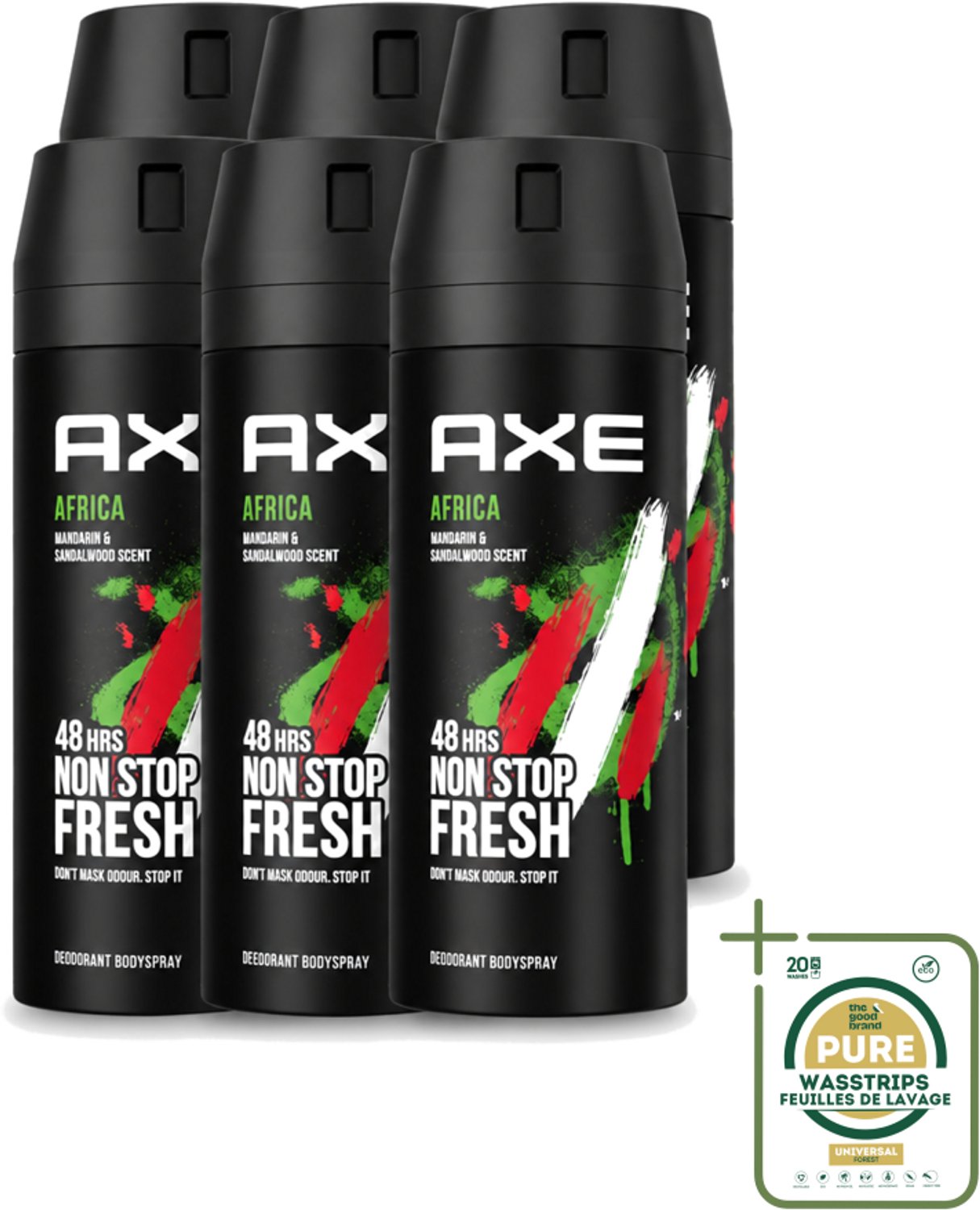 6 x Axe – Deodorant – Africa – 150 ml - Wasstrips - Axe Africa Deodorant Bodyspray - Geur - Frisheid - Geurbestrijding - Zinktechnologie