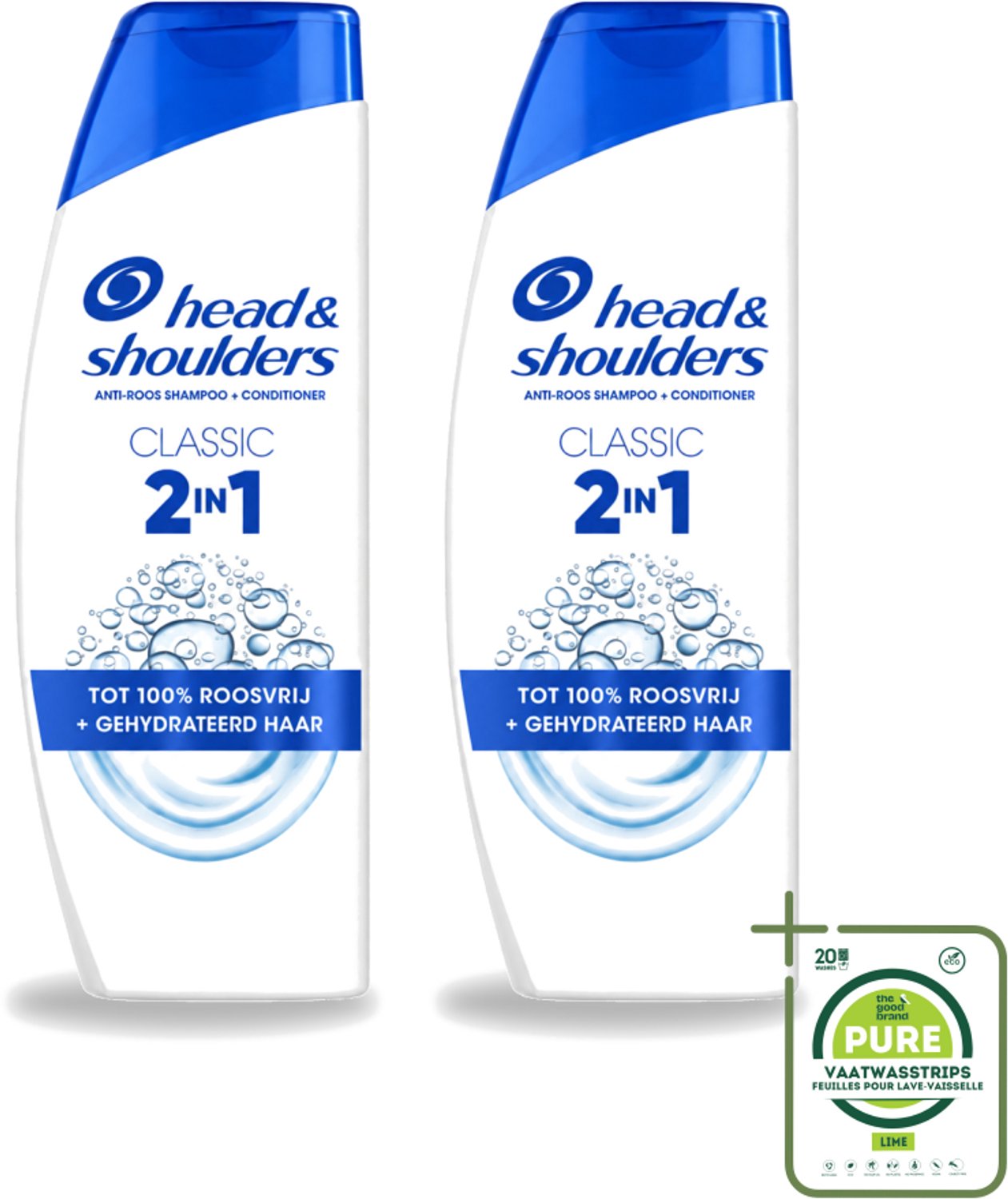 2 x Head & Shoulders – 2-in-1 – Classic – 625 ml - Grootverpakking - Vaatwasstrips - Anti-roos Shampoo - 2-in-1 Shampoo - Roosbestrijding - Haar Verzorging - Hoofdhuid Verzorging