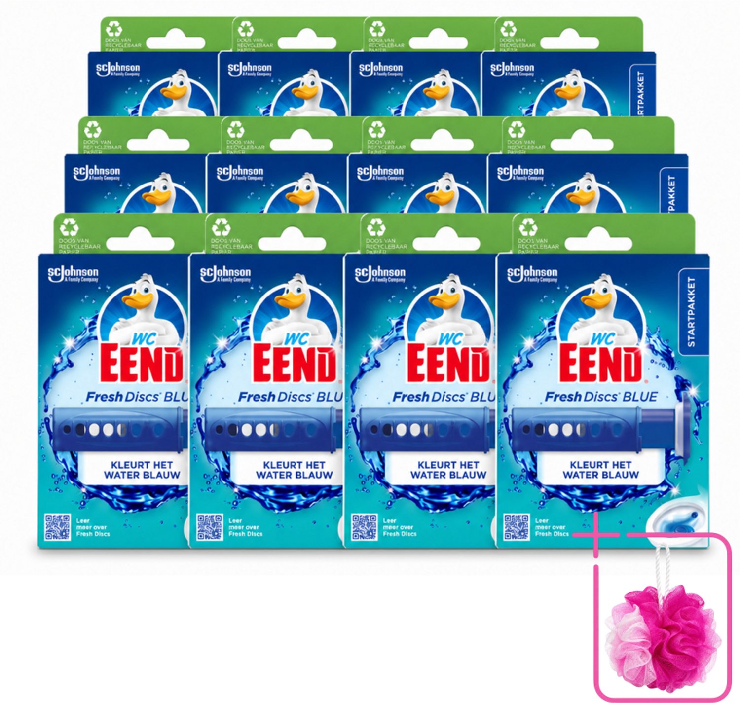 12 x WC Eend – Fresh Discs – Houder + Navulling – Coloring Blue – 36 ml - Bulkverpakking - Toilet reinigen - Douchemop - Toilet hygiëne