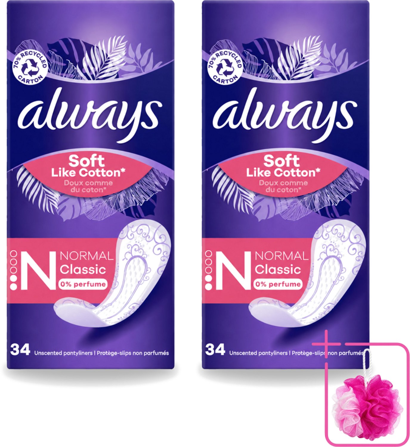 2 x Always – Inlegkruisjes – Discreet Normal – 34 stuks - Bulkverpakking - Inlegkruisjes - Douchemop - Inlegkruisje