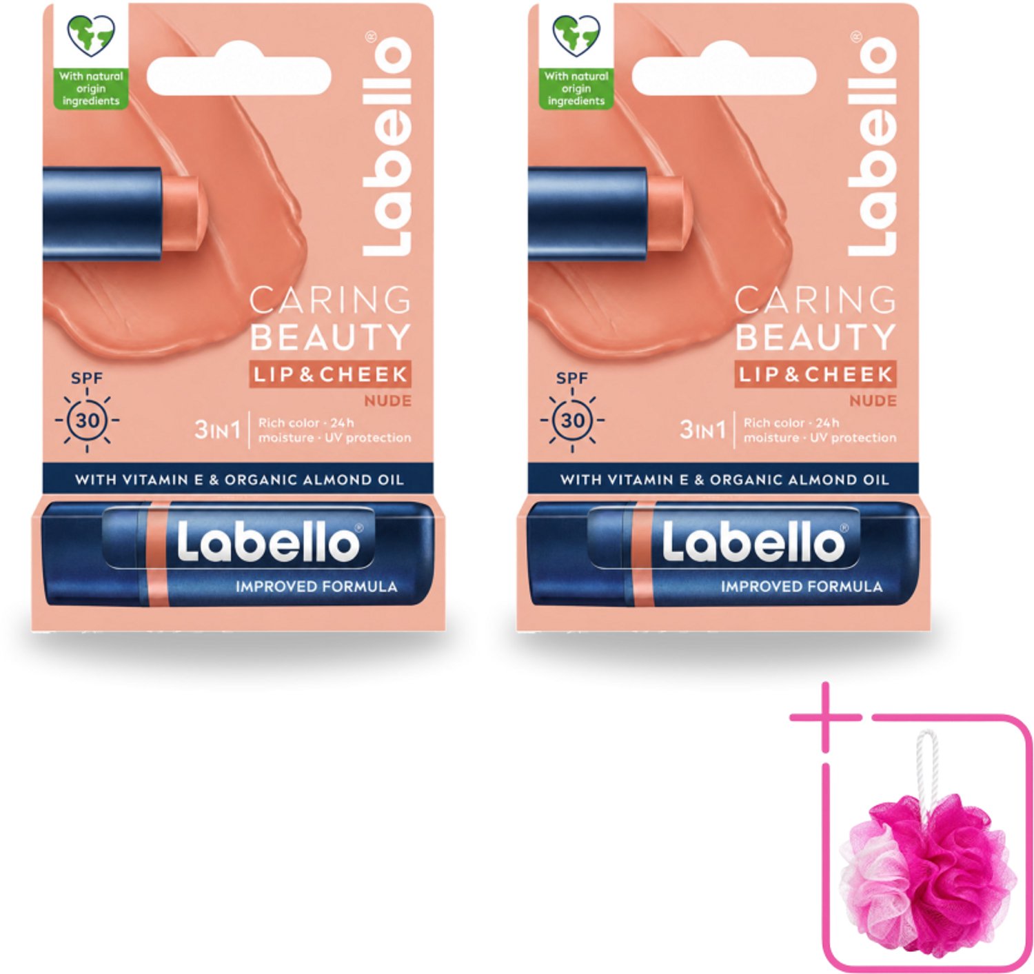 2 x Labello – CLippenbalsem – aring Beauty Nude – 6 ml - Bulkverpakking - Lippenbalsem - Douchemop - Rode lippenbalsem