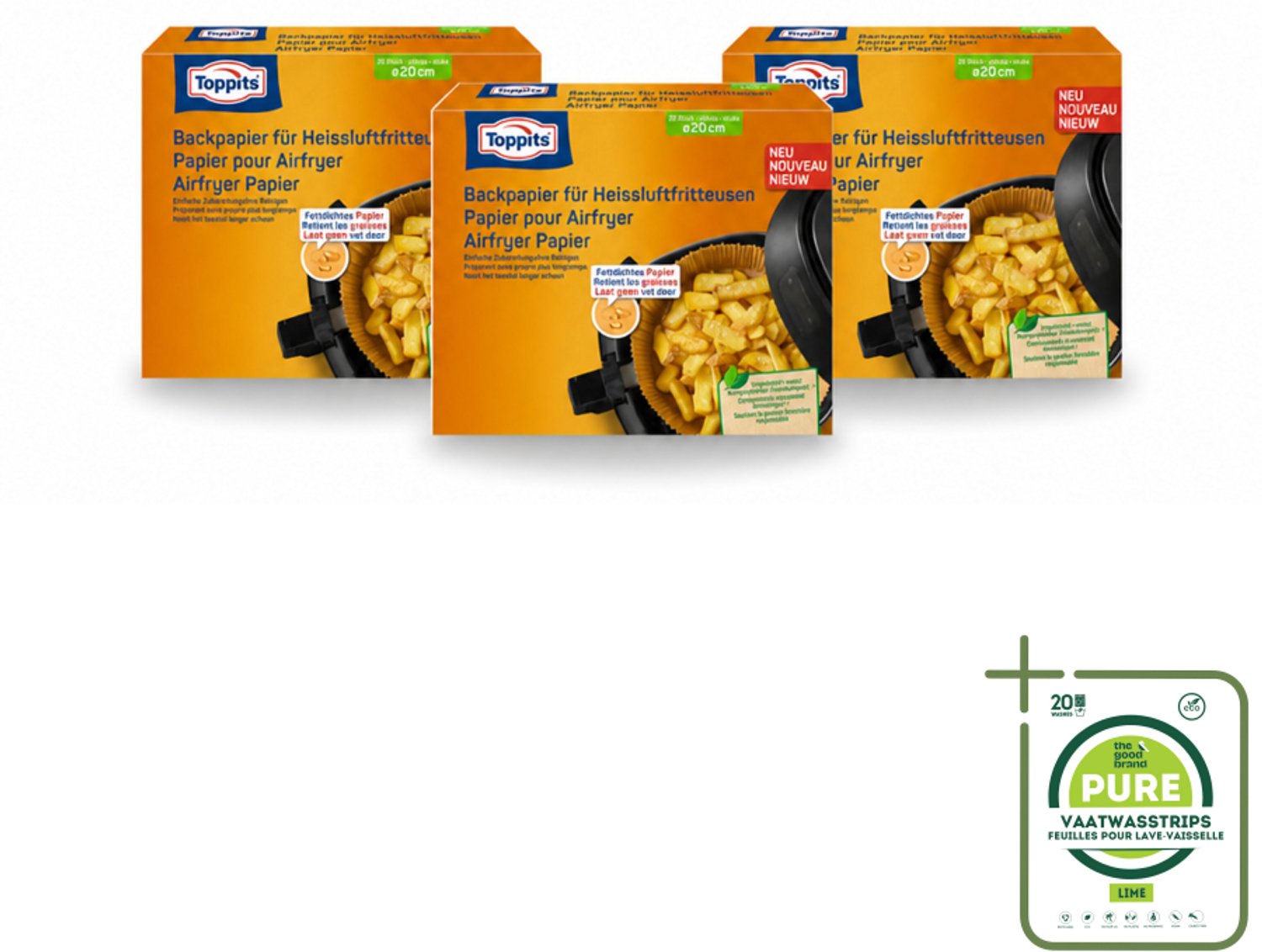 3 x Toppits – Airfryer Papier – 20 cm – 20 Zakjes - Grootverpakking - Vaatwasstrips - Airfryer Bakpapier - Bakpapier Airfryer - Gezond Bakpapier - Vetabsorberend Bakpapier - Koken Met Airfryer