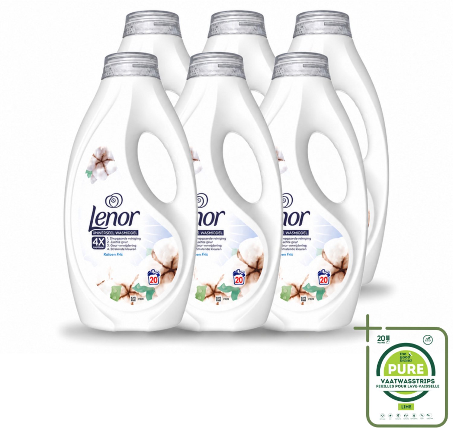 6 x Lenor – Wasmiddel – Katoen Fris – 20 Wasbeurten - 900 ml - Grootverpakking - Vaatwasstrips - Wasmiddel Katoen - Fris Wasmiddel - Wasmiddel Voor Katoen - Wasmiddel Met Geur - Wasmiddel Voor Kleding