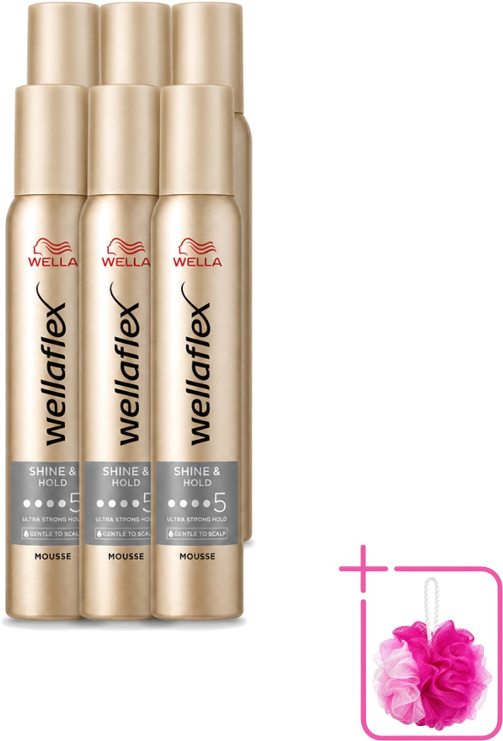 6 x Wella – Flex Shine & Hold – Haarmousse – 200 ml - Bulkverpakking - Glans - Douchemop - Houdbaarheid