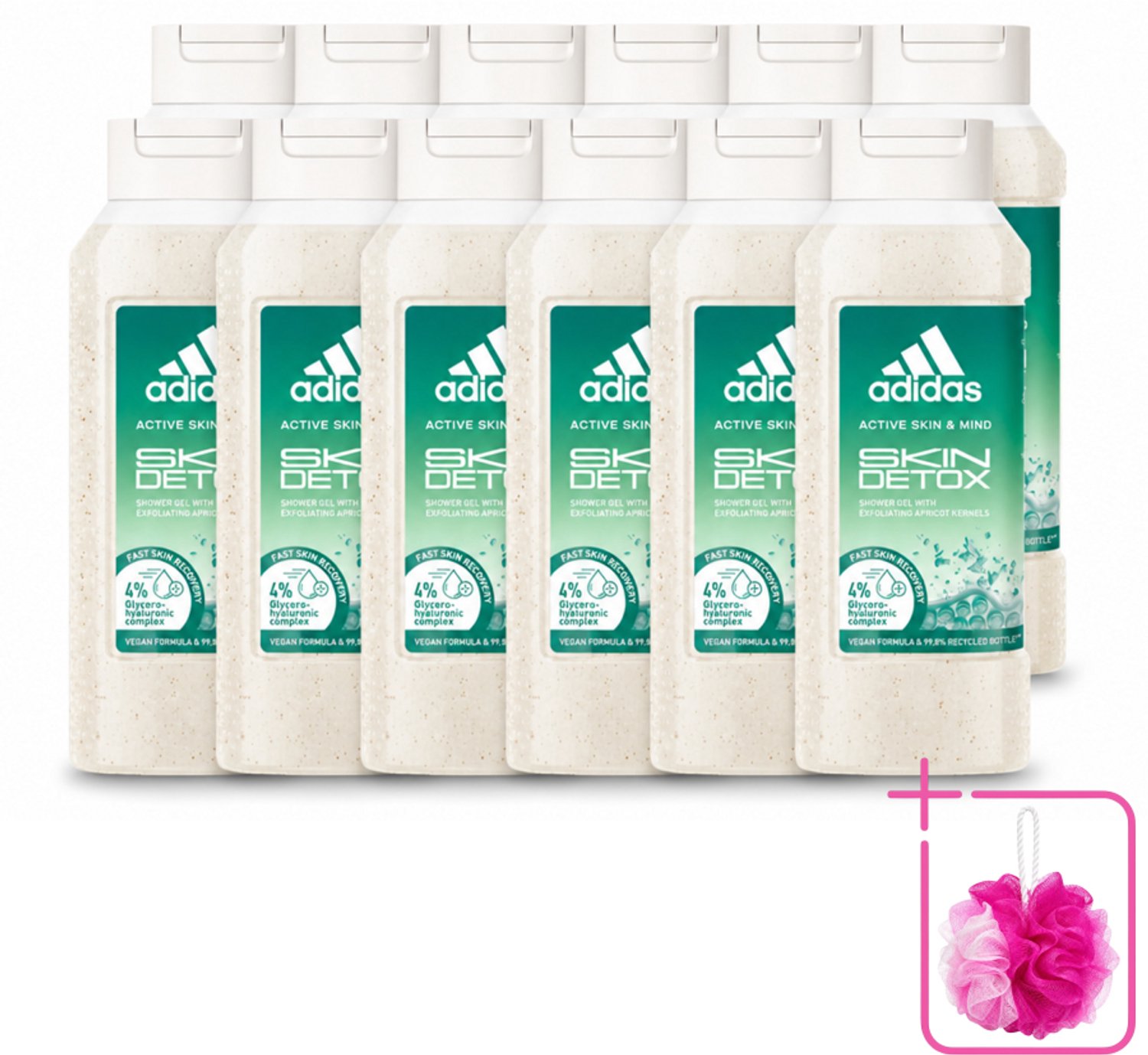 12 x Adidas – Douchegel – Active Skin & Mind Skin Detox – 250 ml - Bulkverpakking - Douchegel - Douchemop - Huidverzorging