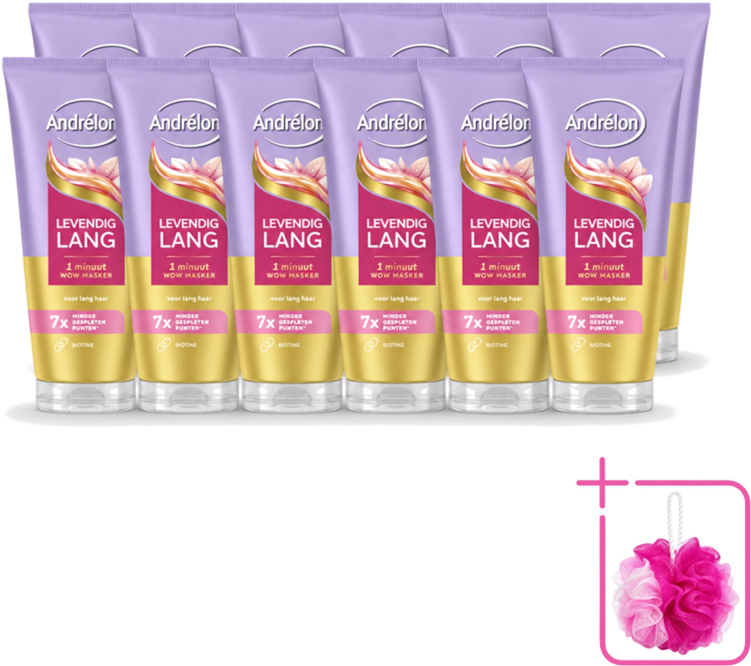 12 x Andrélon – Haarmasker WOW – Levendig Lang – 180 ml - Bulkverpakking - Haarmasker - Douchemop - Lang haar