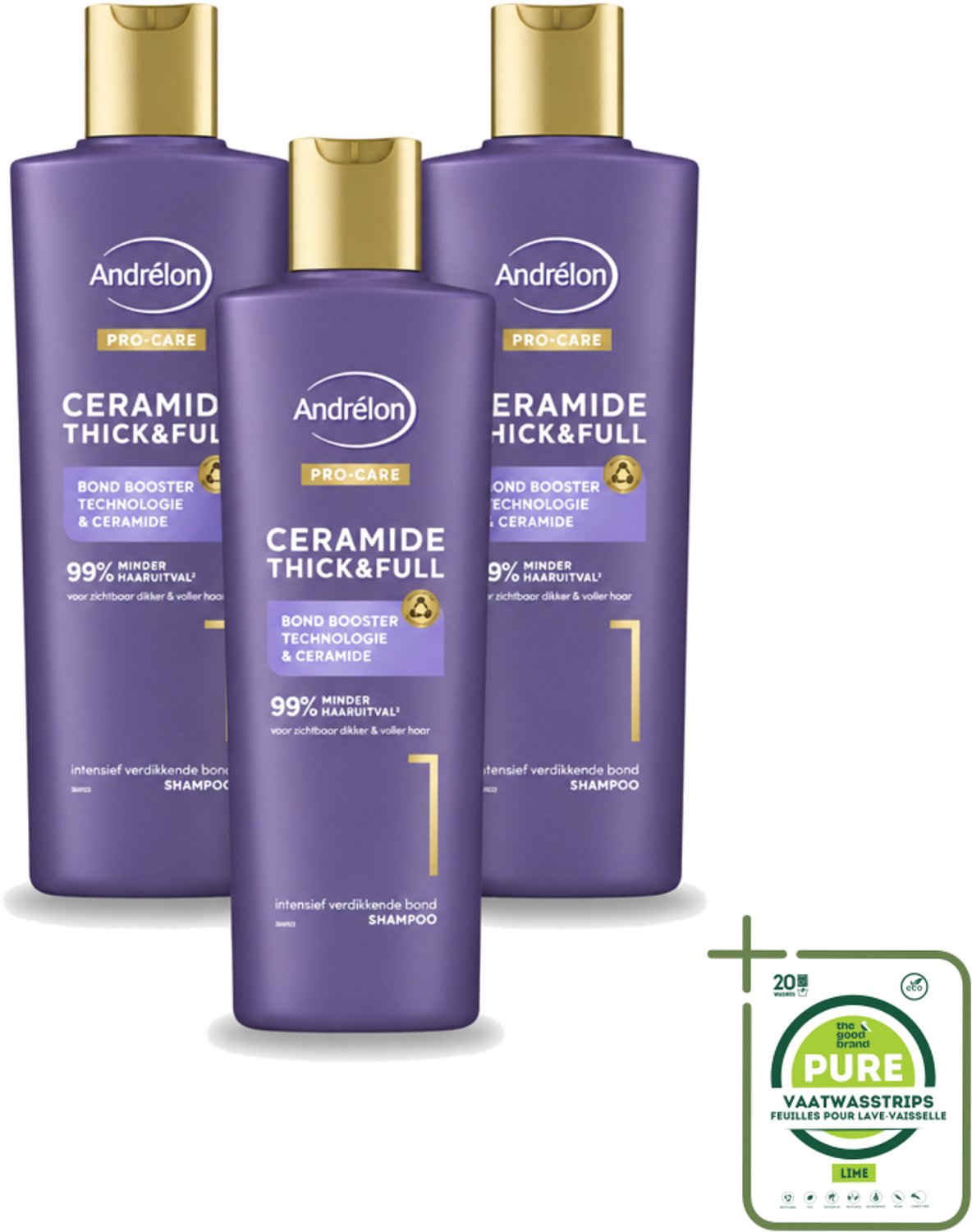 3 x Andrélon – Shampoo – Pro Care – 250 ml - Grootverpakking - Vaatwasstrips - Dikker Haar - Versterkt Haar - Haaruitval Verminderen - Breukbestendig Haar - Ceramide Shampoo