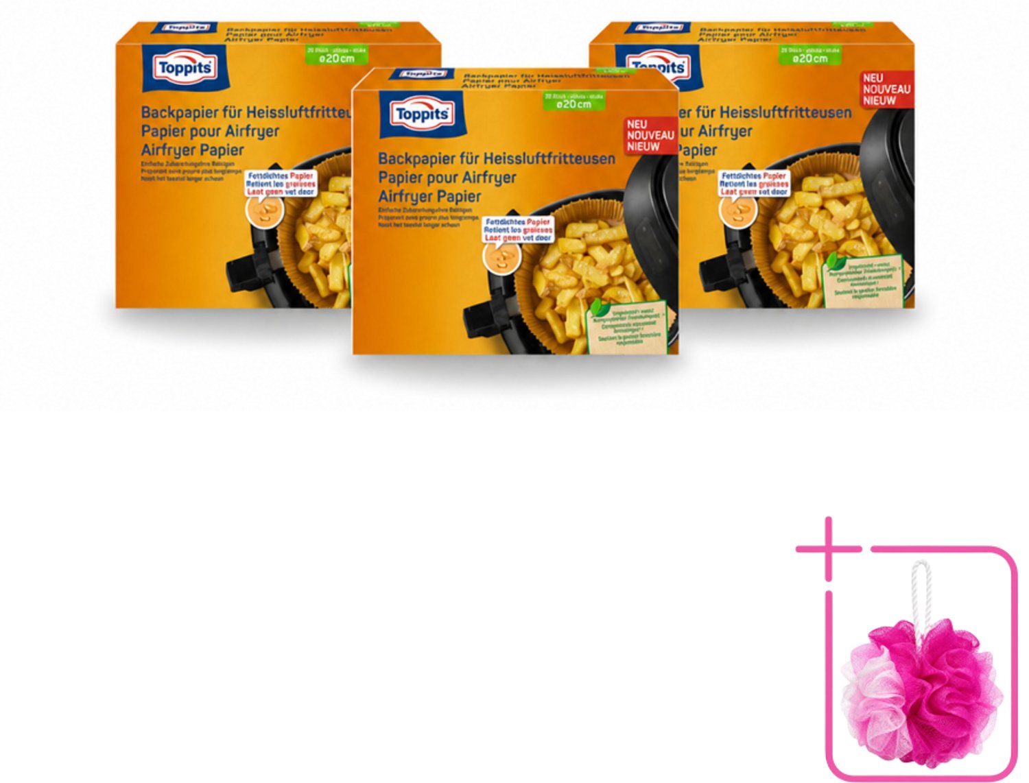 3 x Toppits – Airfryer Papier – 20 cm – 20 Zakjes - Bulkverpakking - Airfryer bakpapier - Douchemop - Bakpapier airfryer