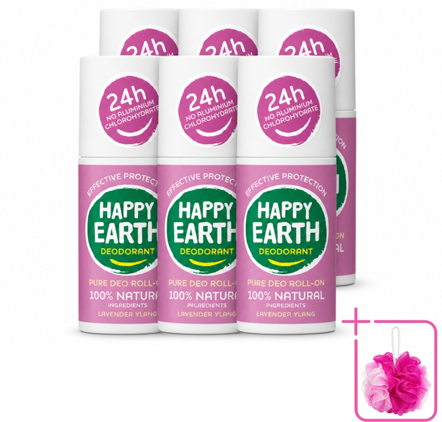 6 x Happy Earth – Deodorant Roll-On – 100% Natuurlijk Lavender Ylang – 75 ml - Bulkverpakking - Natuurlijke deodorant - Frisse geur