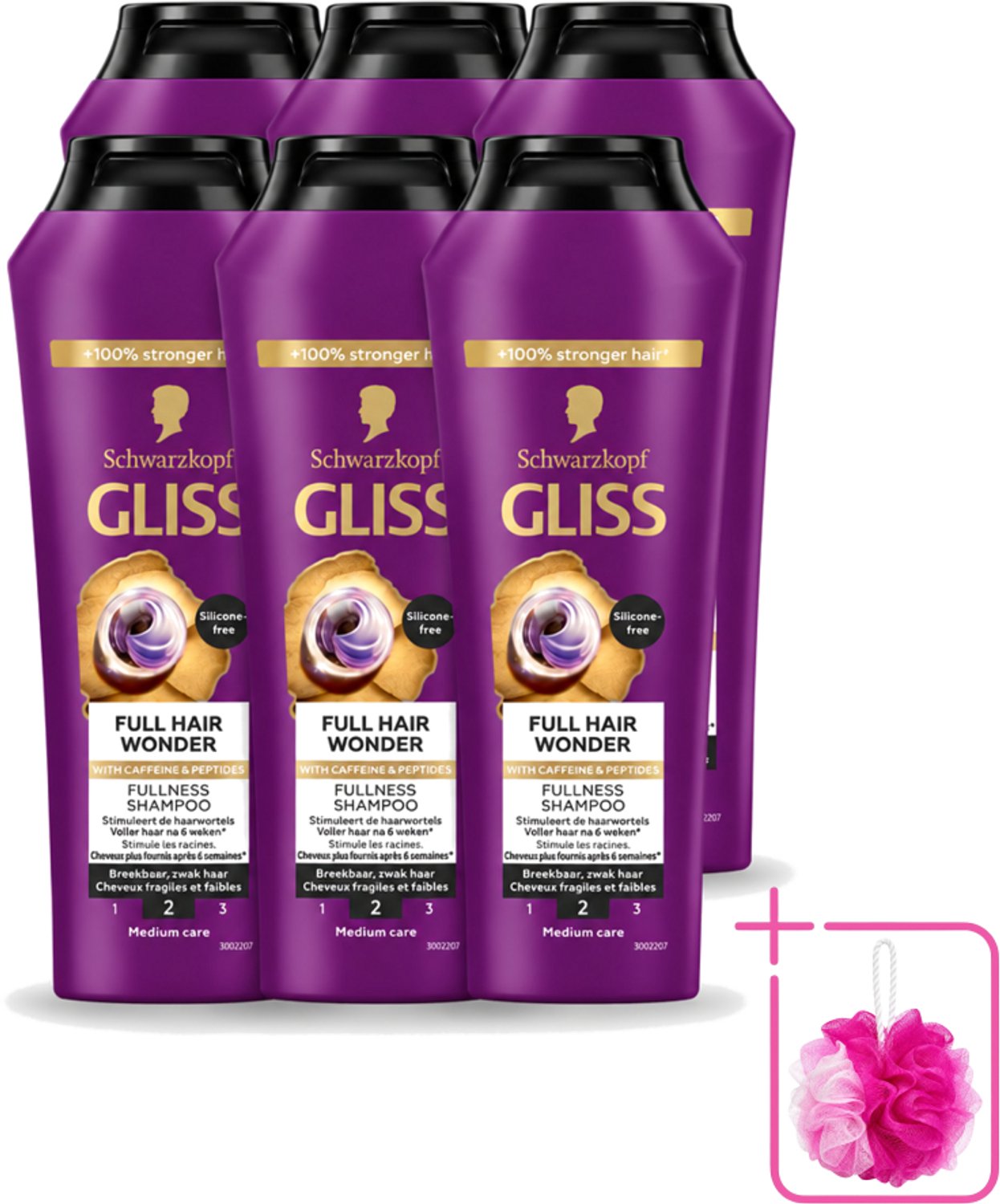6 x Gliss Shampoo Full Hair Wonder - 250 ml - Bulkverpakking - Haarversterkend shampoo - Douchemop - Volume voor dun haar
