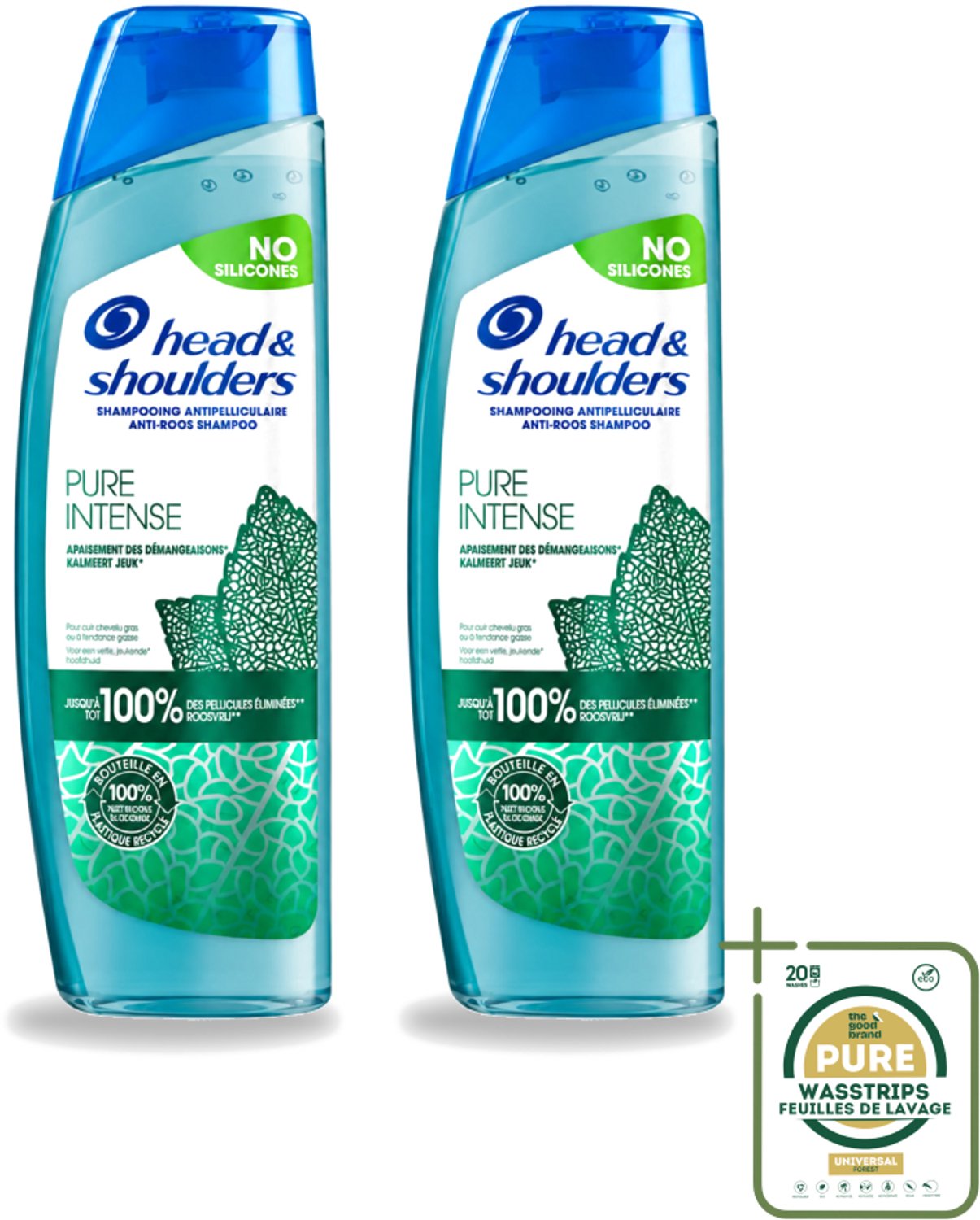 2 x Head & Shoulders – Shampoo – Pure Intense Kalmeert Jeuk – 250 ml - Wasstrips - Anti-roos Shampoo - Shampoo Bij Jeukende Hoofdhuid - Pepermunt Shampoo - Jeuk Kalmeren - Roosvrij Haar