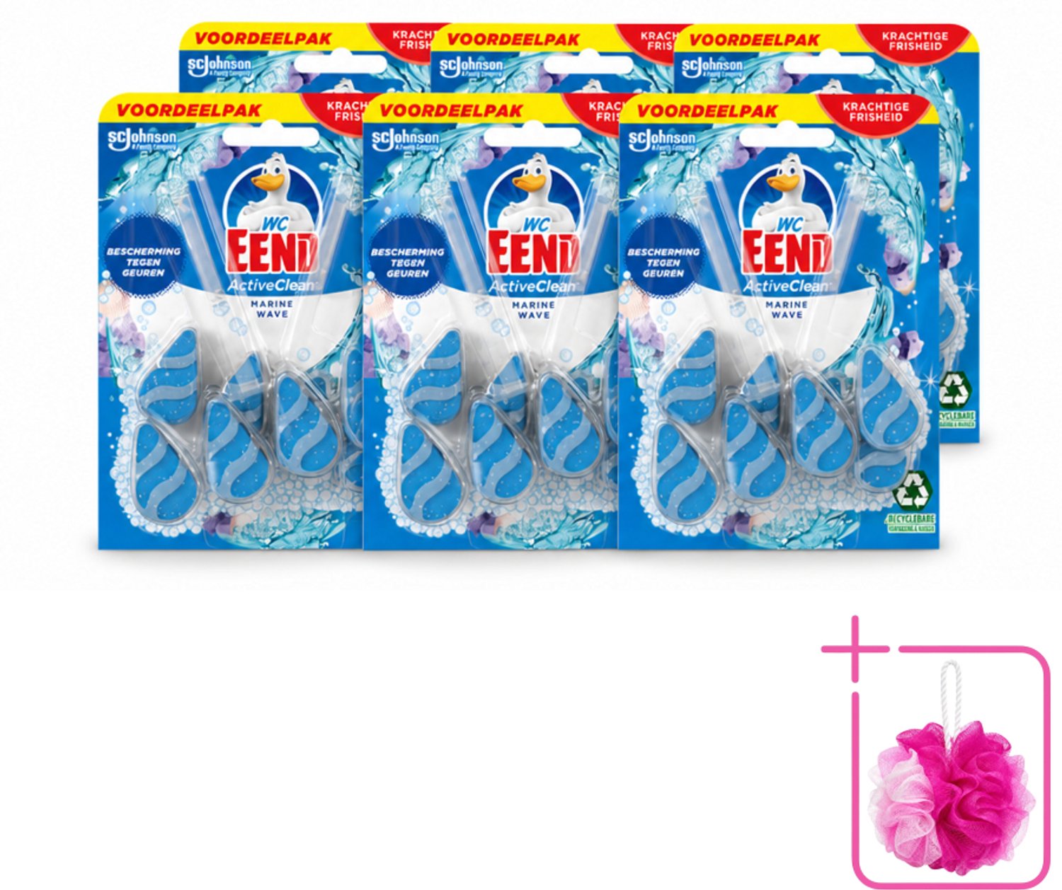 6 x WC Eend - Active Clean Marine - Toiletblok Duopack - Meer Schuim & Frisheid - 2 Toiletblokken - Bulkverpakking - Toiletblok - Douchemop - Reiniging toilet